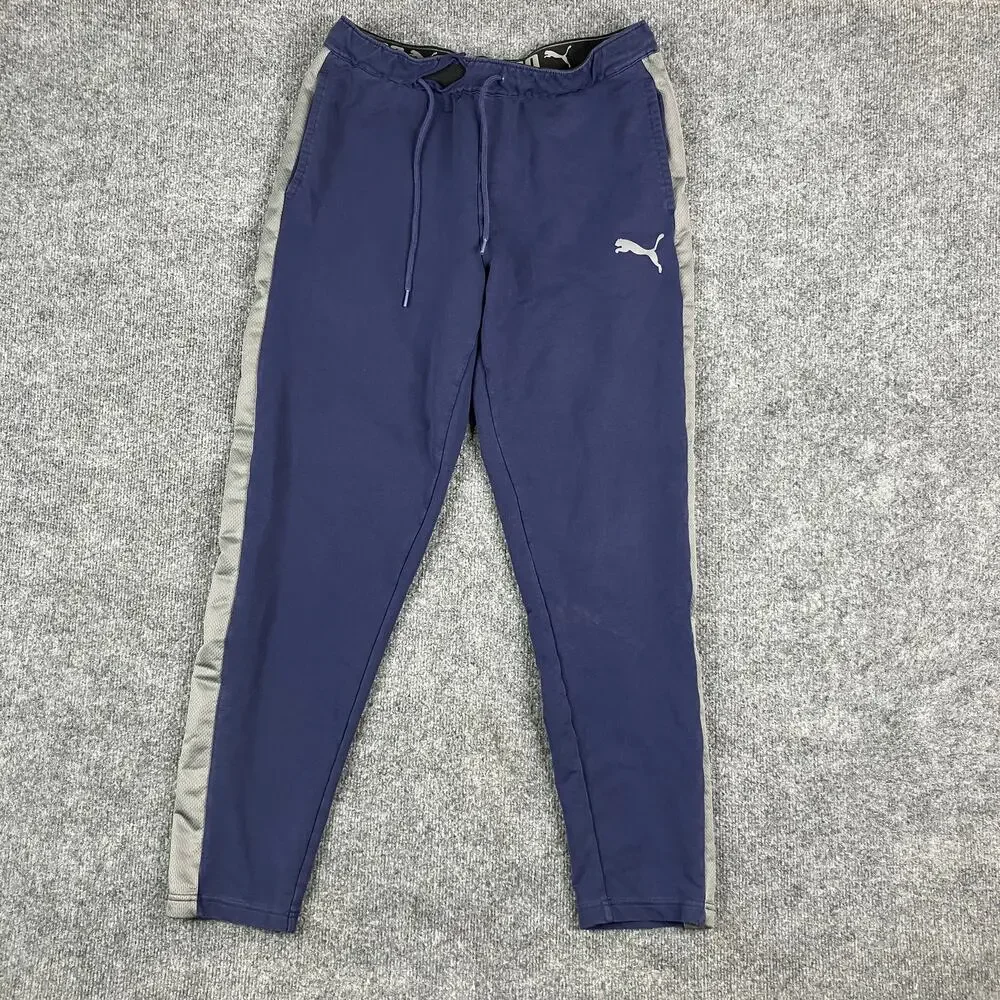 Puma Pants Mens Size M Navy Track Joggers Athletic Tapered Stretch Drawstring‎
